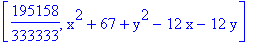[195158/333333, x^2+67+y^2-12*x-12*y]